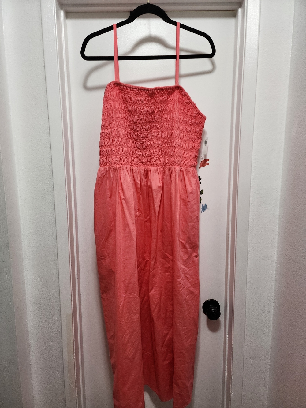 Girls Coral Pink Smocked Strap Jumpsuit